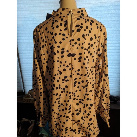 NWT FHQ Tan Print Balloon Sleeves High neck Blouse Sz 16 Xxl - Picture 6 of 6